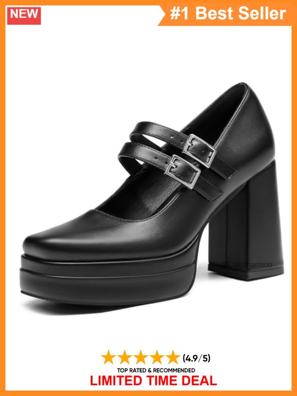 Platform Mary Jane Pumps Chunky Block Heel Square Toe Two Strap Faux Leather
